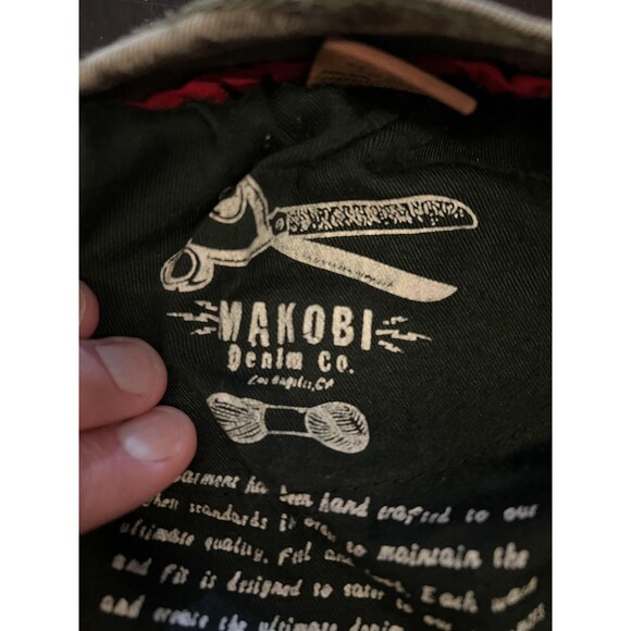 Makobi Jeans Mens 36x32 Olive Green Distressed Moto Zipper Pockets Style M1794 - Picture 11 of 13